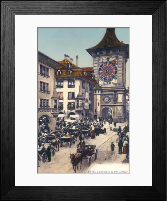Framed Print : Clock striking midday, Berne, Switzerland Framed Print : Clock striking midday, Berne, Switzerland