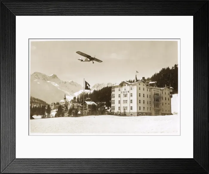 Framed Print : Monoplane over Eden Hotel, Arosa, Grisons, Switzerland Framed Print : Monoplane over Eden Hotel, Arosa, Grisons, Switzerland
