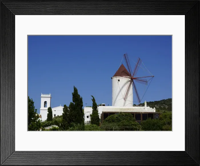 Framed Print : Menorca, Spain - Es Mercadal: Windmill, church Framed Print : Menorca, Spain - Es Mercadal: Windmill, church
