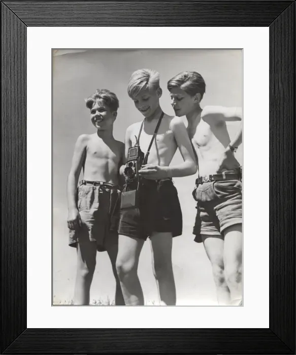 Framed Print : Three German boy scouts on an outdoor activity Framed Print : Three German boy scouts on an outdoor activity