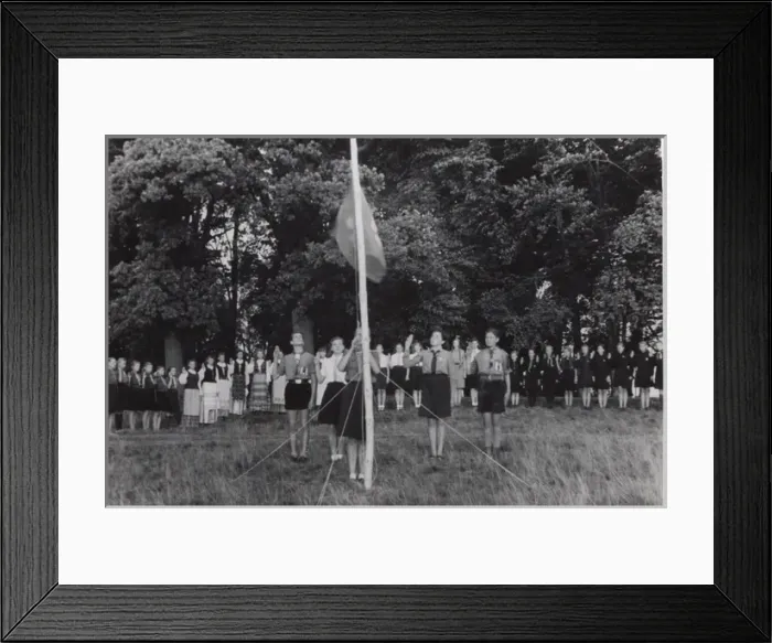 Framed Print : German boy scouts saluting Guide flag at camp Framed Print : German boy scouts saluting Guide flag at camp