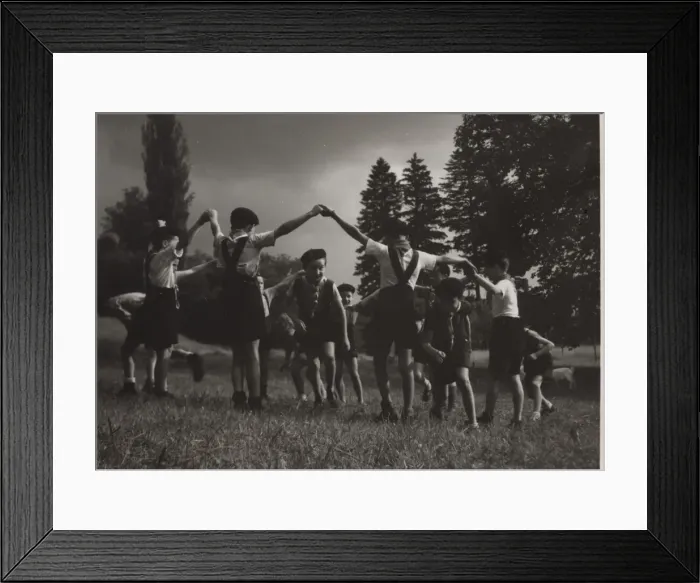 Framed Print : French cub scouts dancing in a field Framed Print : French cub scouts dancing in a field