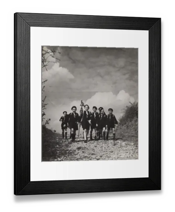 Framed Print : French cub scouts walking along a country lane Framed Print : French cub scouts walking along a country lane