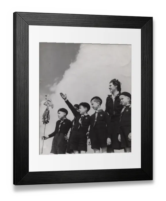 Framed Print : French cub scouts with their female leader Framed Print : French cub scouts with their female leader