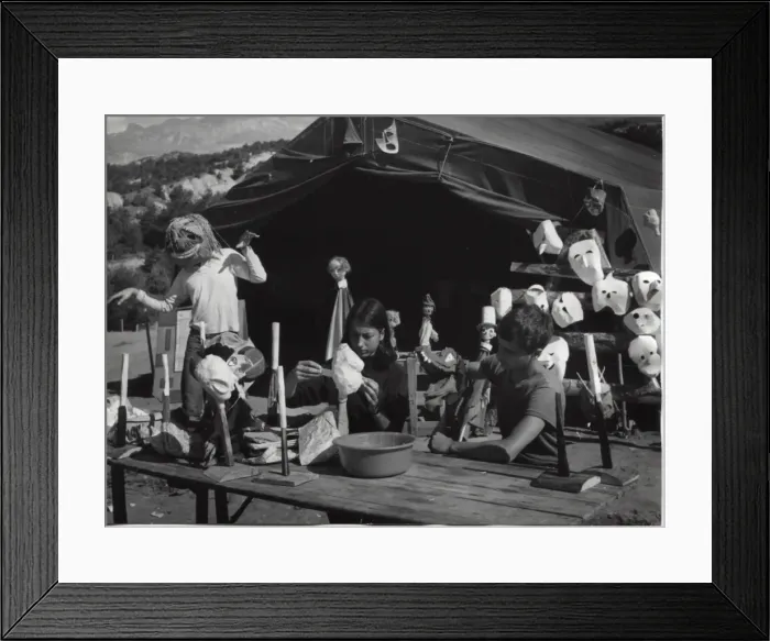 Framed Print : French scouts making masks at camp Framed Print : French scouts making masks at camp