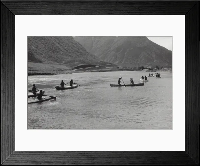 Framed Print : French scouts canoeing during a camping trip Framed Print : French scouts canoeing during a camping trip