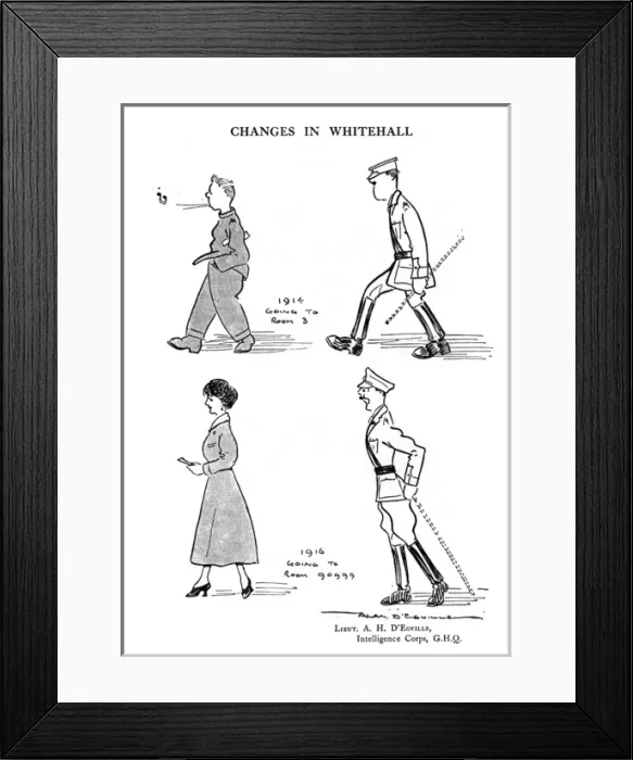 Framed Print : Changes in Whitehall, WW1 cartoon Framed Print : Changes in Whitehall, WW1 cartoon