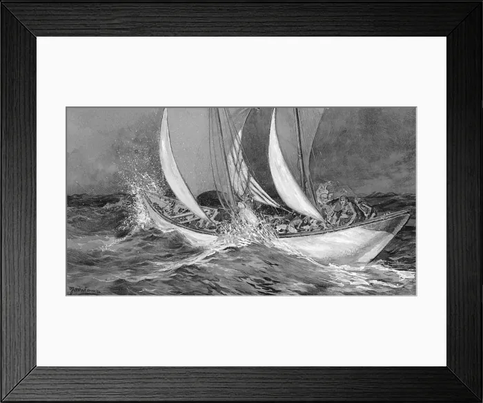 Framed Print : Sailing boat in choppy sea with crew on board Framed Print : Sailing boat in choppy sea with crew on board
