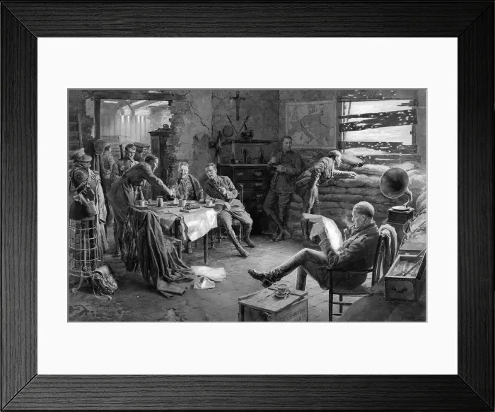 Framed Print : Army personnel relaxing in barracks, WW1 Framed Print : Army personnel relaxing in barracks, WW1
