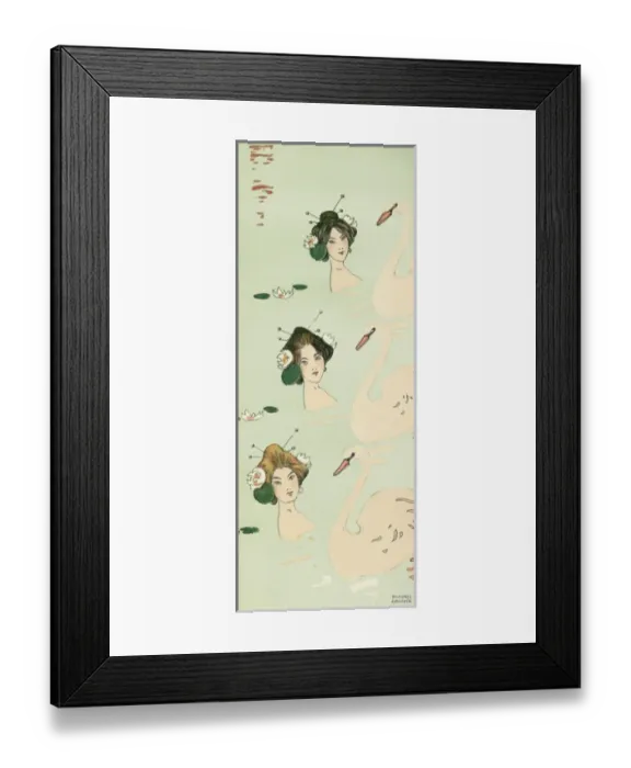 Framed Print : Three geishas and swans Framed Print : Three geishas and swans