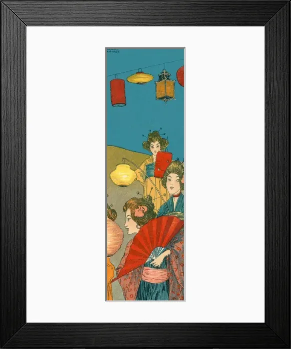 Framed Print : Geishas with lanterns & fans Framed Print : Geishas with lanterns & fans