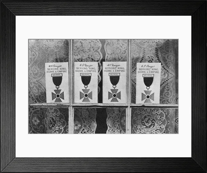 Framed Print : Service cards in a window in Arundel, WW1 Framed Print : Service cards in a window in Arundel, WW1
