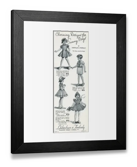 Framed Print : Advert for Debenham & Freebody childrens summer wear 1939 Framed Print : Advert for Debenham & Freebody childrens summer wear 1939