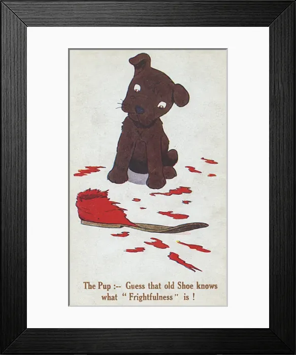 Framed Print : Frightfulness - WW1 humorous dog postcard Framed Print : Frightfulness - WW1 humorous dog postcard