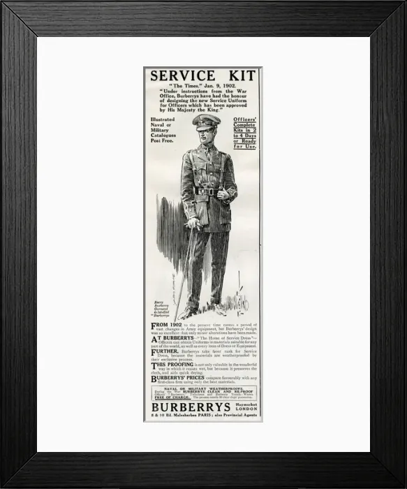 Framed Print : Advert for Burberrys WWI service coats 1916 Framed Print : Advert for Burberrys WWI service coats 1916