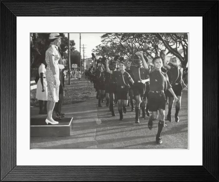 Framed Print : Cub scouts running past VIPs, British Guyana, South America Framed Print : Cub scouts running past VIPs, British Guyana, South America