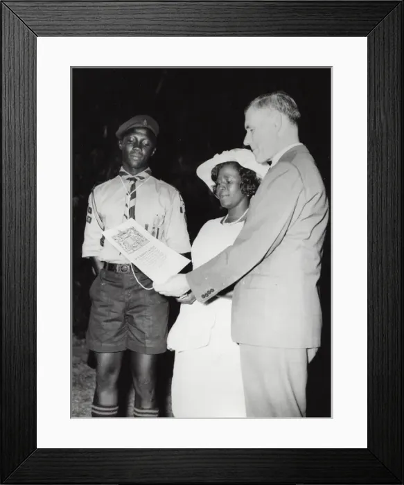 Framed Print : Chief Scout and Governor with new Queens Scout, Guyana