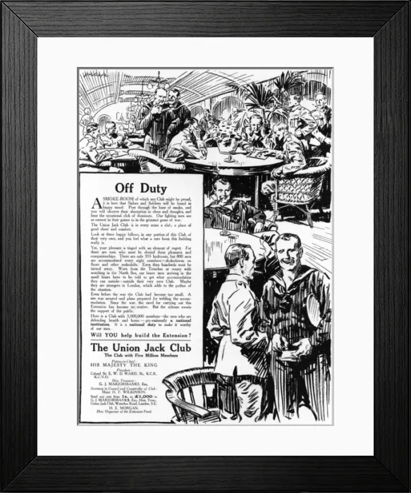 Framed Print : Union Jack Club fundraising advertisement, WW1 Framed Print : Union Jack Club fundraising advertisement, WW1
