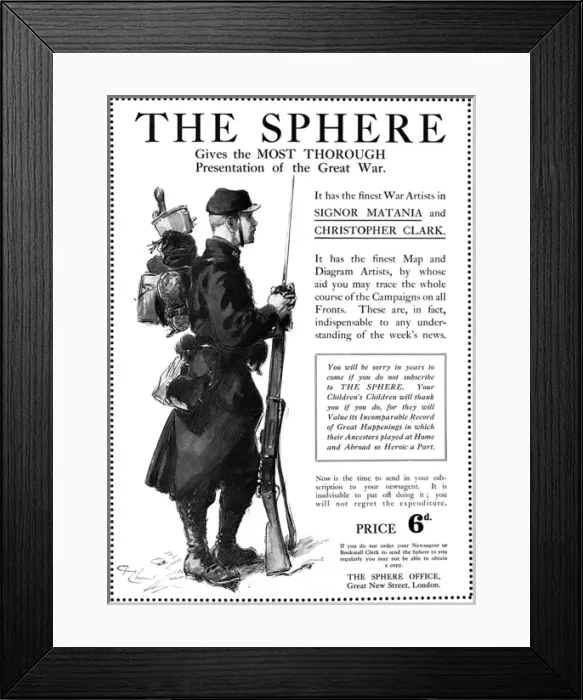 Framed Print : Sphere during WW1, advertisement, 1916 Framed Print : Sphere during WW1, advertisement, 1916