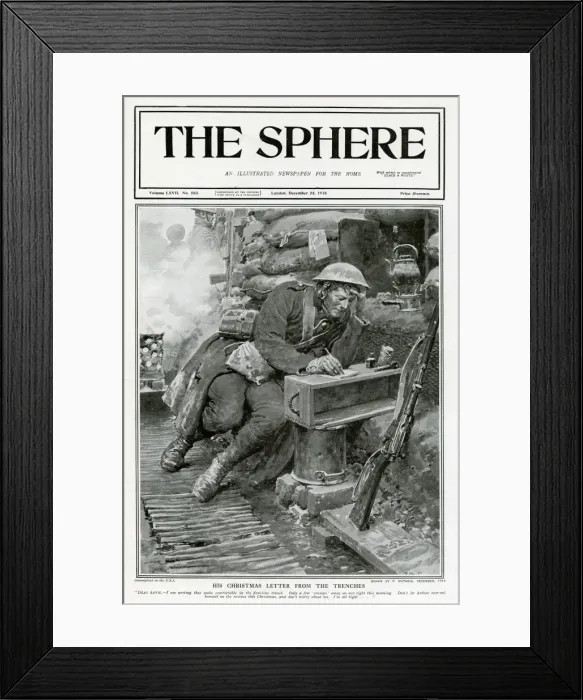 Framed Print : Sphere cover - His Xmas letter from the trenches, Matania Framed Print : Sphere cover - His Xmas letter from the trenches, Matania