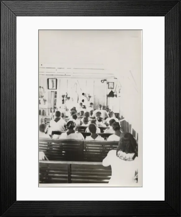 Framed Print : Boy scouts at Mass, Loyola Camp, British Honduras Framed Print : Boy scouts at Mass, Loyola Camp, British Honduras