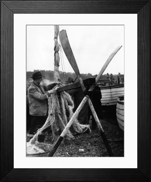 Framed Print : Drying fishing nets at Hastings, Sussex Framed Print : Drying fishing nets at Hastings, Sussex