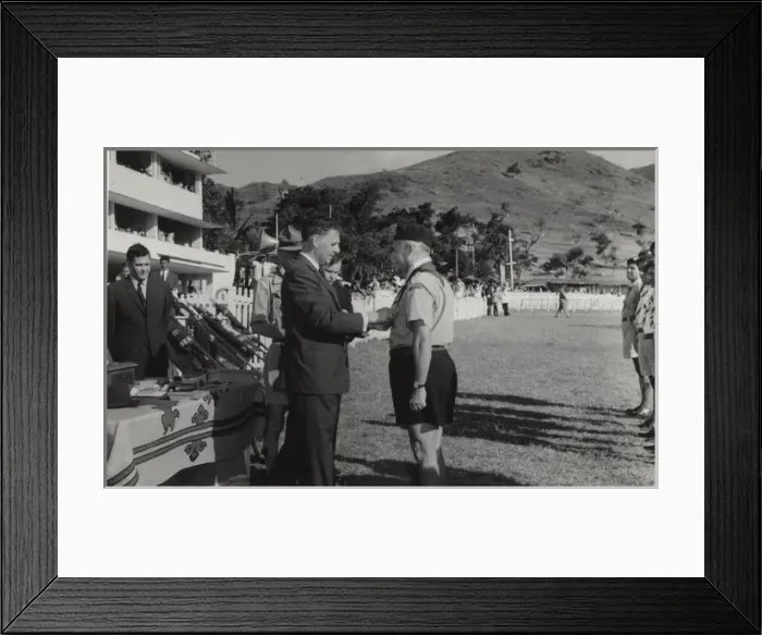 Framed Print : Governor and scouting leader at a rally, Mauritius Framed Print : Governor and scouting leader at a rally, Mauritius