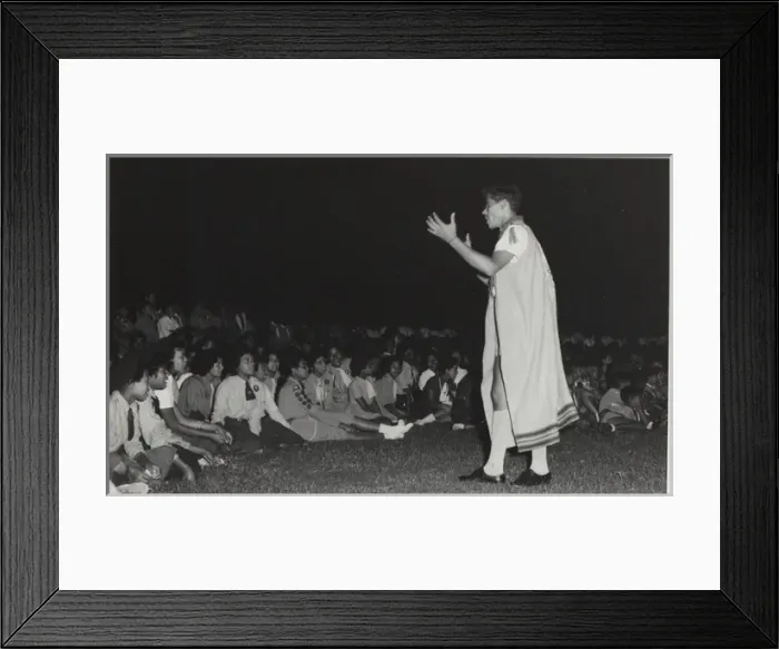 Framed Print : Scouting leader speaking at campfire event, Mauritius Framed Print : Scouting leader speaking at campfire event, Mauritius