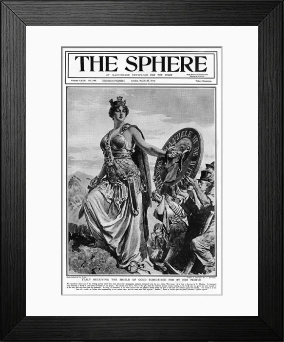 Framed Print : Sphere cover - Italy receiving shield of gold by Matania Framed Print : Sphere cover - Italy receiving shield of gold by Matania