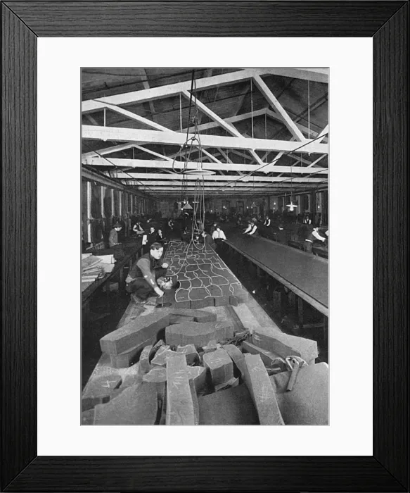 Framed Print : Cutting sixty khaki uniforms at once, WW1 Framed Print : Cutting sixty khaki uniforms at once, WW1