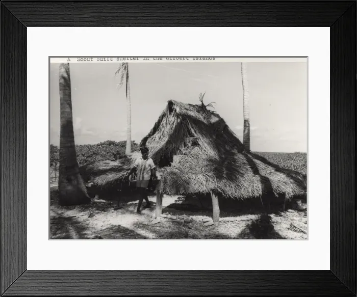 Framed Print : Hut built by scouts, Gilbert Islands, Pacific Framed Print : Hut built by scouts, Gilbert Islands, Pacific