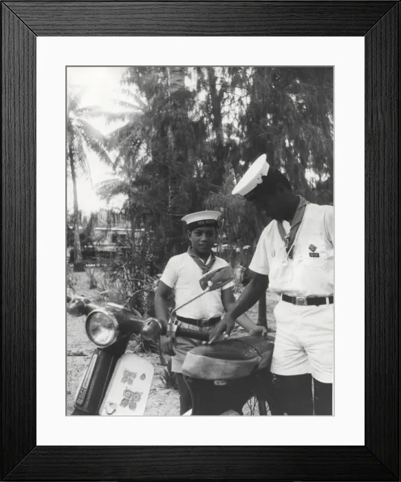 Framed Print : Sea scouts with moped, Gilbert Islands, Pacific Framed Print : Sea scouts with moped, Gilbert Islands, Pacific