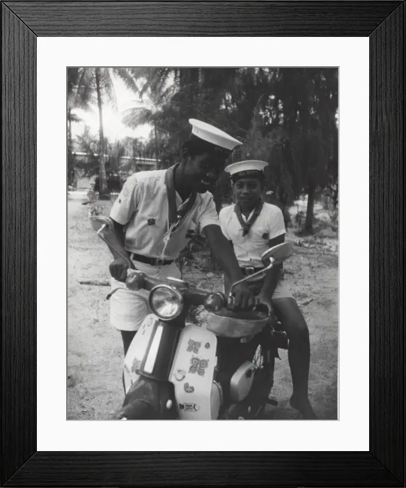 Framed Print : Sea scouts with moped, Gilbert Islands, Pacific Framed Print : Sea scouts with moped, Gilbert Islands, Pacific