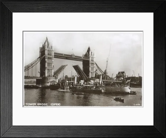 Framed Print : Tower Bridge open to allow ships through Framed Print : Tower Bridge open to allow ships through