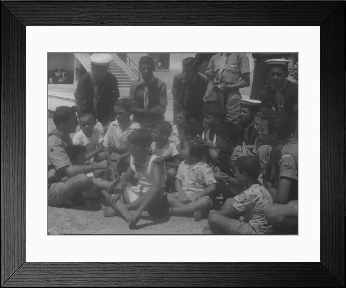 Framed Print : Scouts with earthquake victims in Patras, Greece Framed Print : Scouts with earthquake victims in Patras, Greece