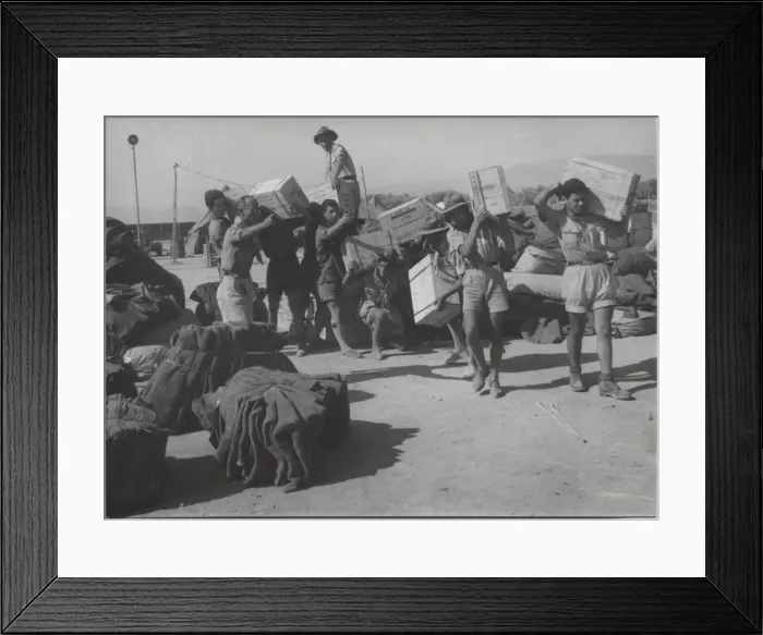 Framed Print : Scouts unloading supplies after earthquake, Greece Framed Print : Scouts unloading supplies after earthquake, Greece