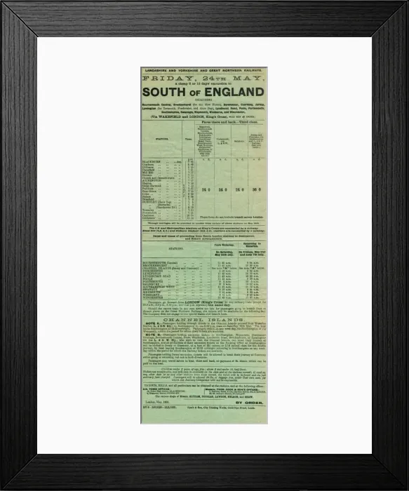 Framed Print : South of England excursion flyer and timetable Framed Print : South of England excursion flyer and timetable
