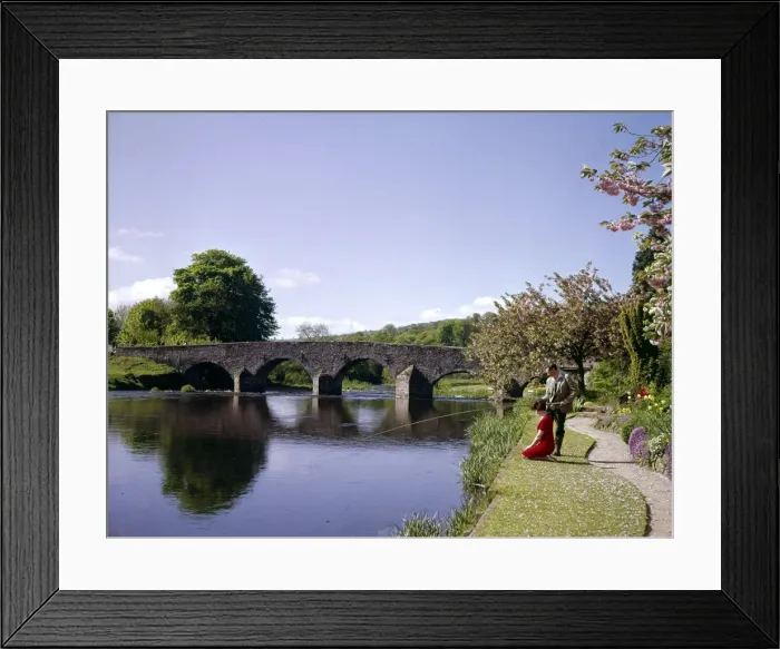 Framed Print : Man and woman fishing, Bickleigh, Devon Framed Print : Man and woman fishing, Bickleigh, Devon