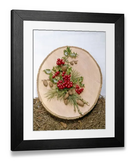 Framed Print : Christmas arrangement of holly and pine cones Framed Print : Christmas arrangement of holly and pine cones