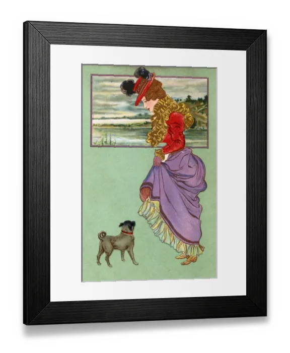 Framed Print : Lady with pug dog Framed Print : Lady with pug dog