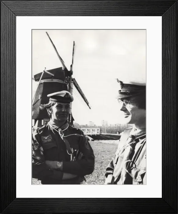 Framed Print : Dutch sea scouts with windmill, Holland Framed Print : Dutch sea scouts with windmill, Holland