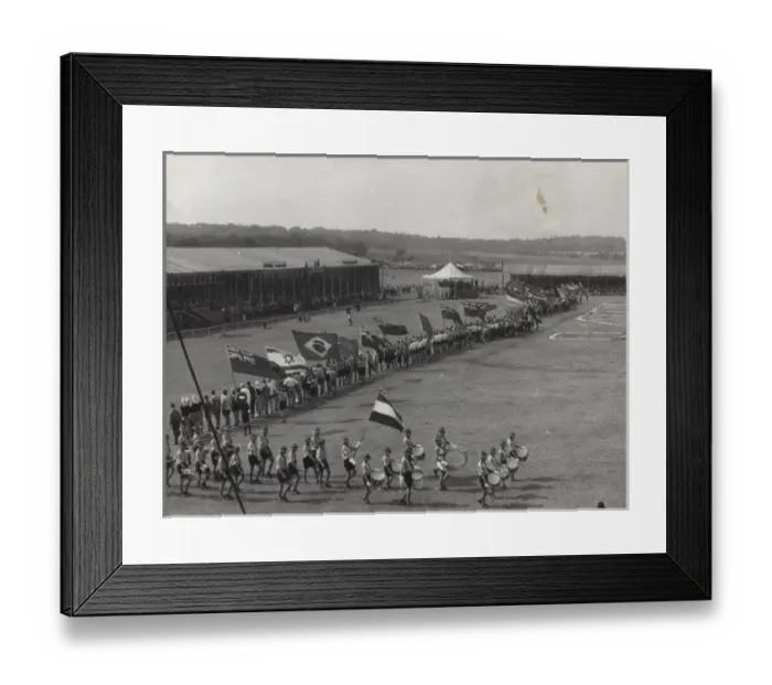 Framed Print : Dutch boy scouts on a parade ground with flags Framed Print : Dutch boy scouts on a parade ground with flags