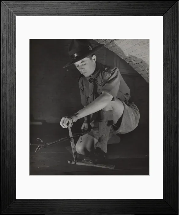 Framed Print : Dutch rover scout practising fire lighting Framed Print : Dutch rover scout practising fire lighting