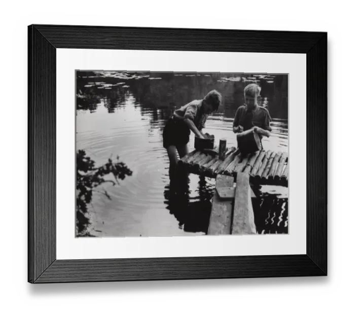 Framed Print : Dutch scouts washing up in a river, Holland Framed Print : Dutch scouts washing up in a river, Holland