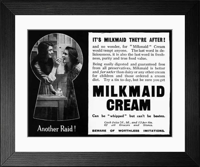 Framed Print : Milkmaid Cream advertisement, WW1 Framed Print : Milkmaid Cream advertisement, WW1