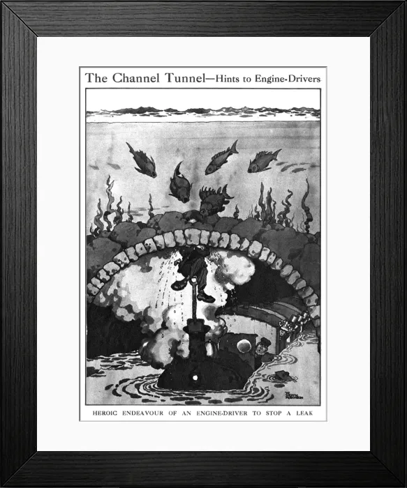 Framed Print : The Channel Tunnel - hints to engine drivers, Heath Robinson Framed Print : The Channel Tunnel - hints to engine drivers, Heath Robinson