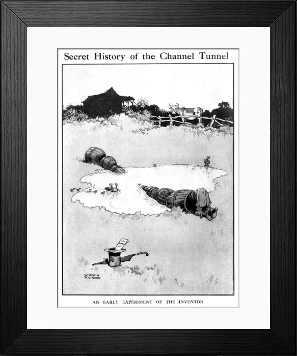 Framed Print : Secret History of the Channel Tunnel by Heath Robinson Framed Print : Secret History of the Channel Tunnel by Heath Robinson