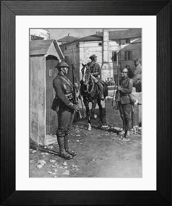 Framed Print : British and Italian sentries in Italy by Matania, WW1