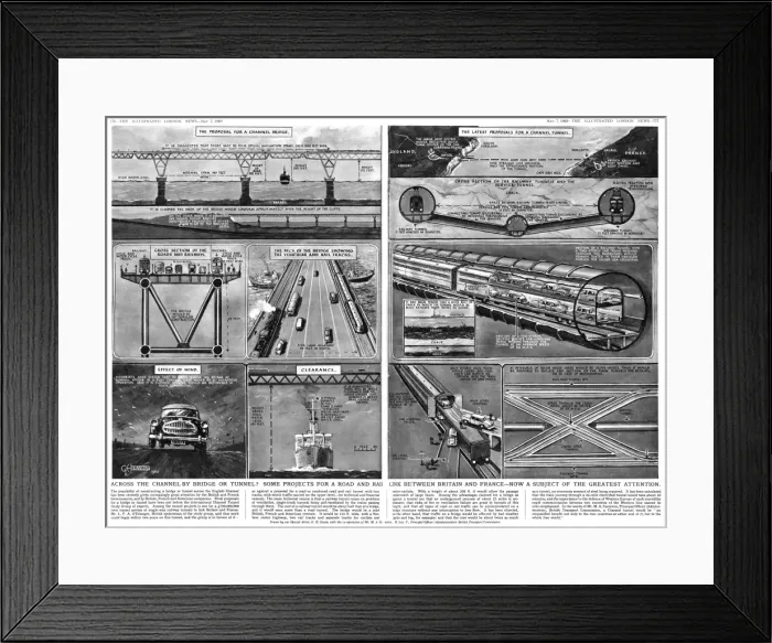 Framed Print : Projects for a road & rail link between Britain & France Framed Print : Projects for a road & rail link between Britain & France