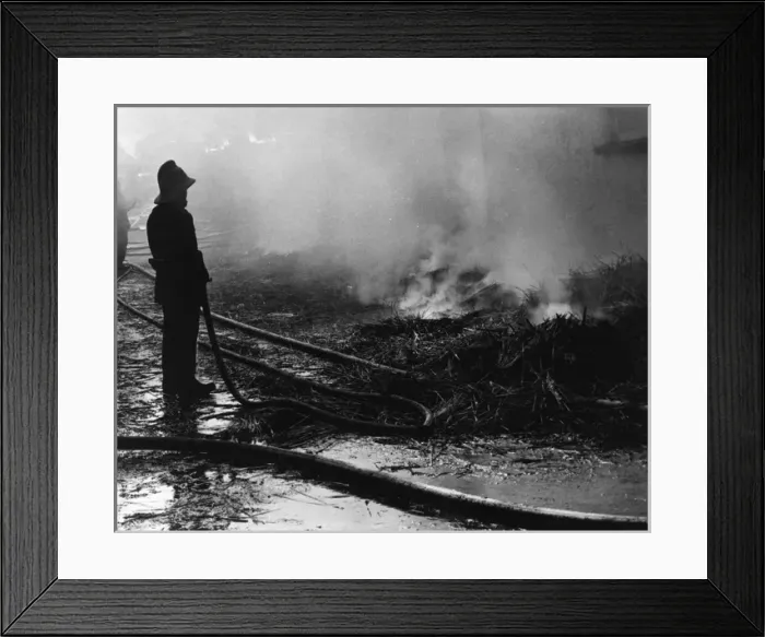 Framed Print : Firefighters in action at a gorse fire Framed Print : Firefighters in action at a gorse fire